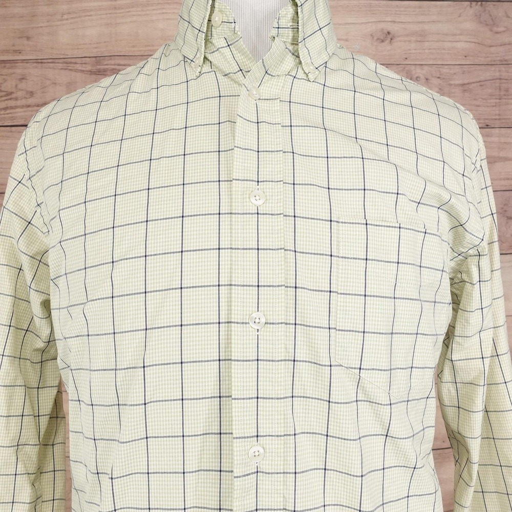 Roundtree & Yorke Shirt Mens Medium Green Windowpane Check Button Down‎ Cotton